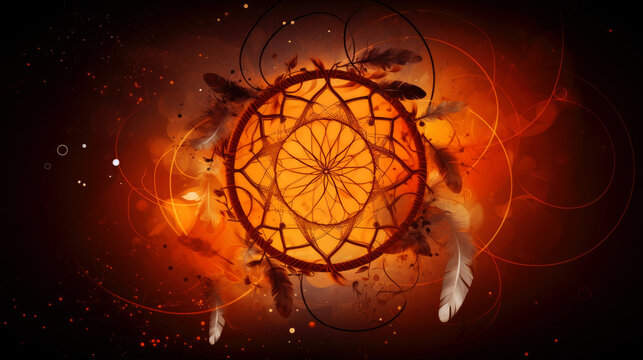 Beautiful dreamcatcher on abstract background. generative ai.
