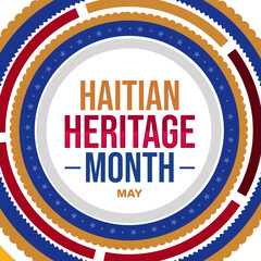 Haitian Heritage Month background with colorful circle designs and typography in the center