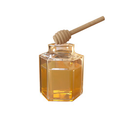honey in a glass jar isolated on white background. 3d rendering illustration