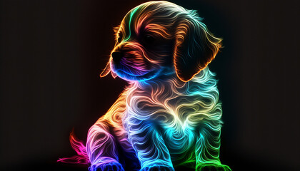 Baby dog Neon Abstract Image AI Generated