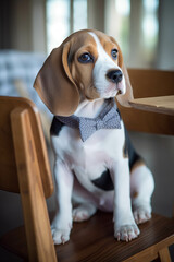 Cute beagle puppy all dressed up for a big day