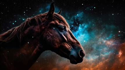 Obraz na płótnie Canvas Horse in cosmic space. gnerative ai.