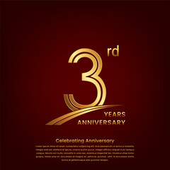 3rd Anniversary logo with double line concept design, Golden number for anniversary celebration event. Logo Vector Template