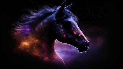 Horse in cosmic space. gnerative ai.