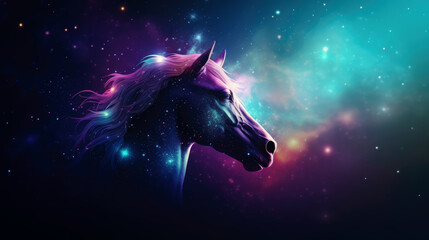 Obraz na płótnie Canvas Horse in cosmic space. gnerative ai.