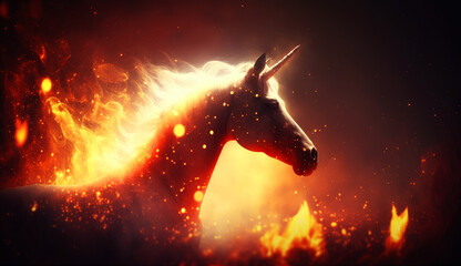 Horse in fire cosmic space. gnerative ai.