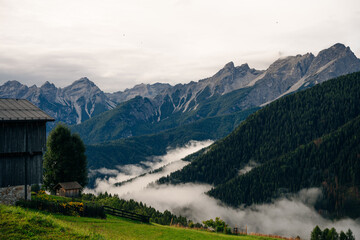 Fototapeta na wymiar Dolomites, Italy - nov, 2021 Great view from the mountain overlooking Monte Punta