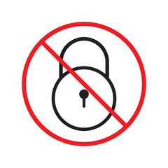 Forbidden lock vector icon. Warning, caution, attention, restriction, label. Private lock icon. Locker vector icon. Lock flat sign design. EPS 10 pictogram symbol. No padlock icon