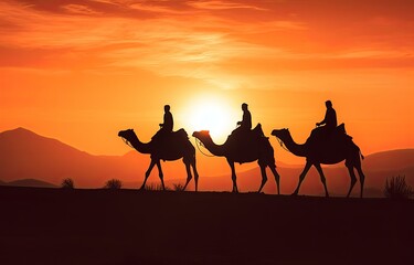Camel caravan in the Sahara desert - generative ai