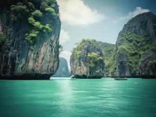 Obraz na płótnie Canvas Beautiful nature landscape, Coastal Scenery of a Popular Tourism Destination for Summer Vacation in Southeast Asia - generative ai