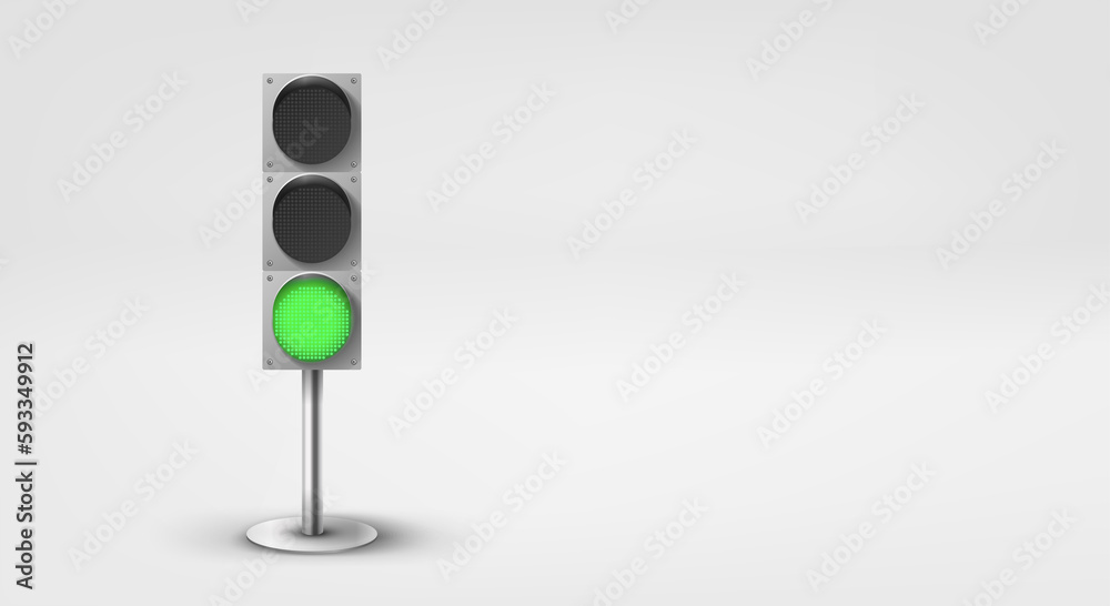Poster traffic light with green light. 3d vector banner with copy space
