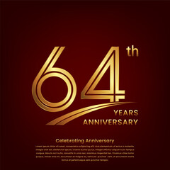 64th Anniversary logo with double line concept design, Golden number for anniversary celebration event. Logo Vector Template