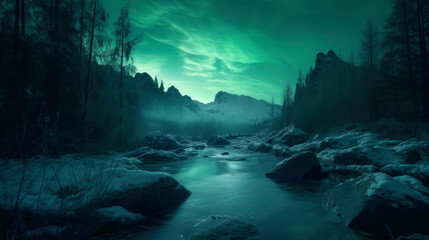 Fototapeta na wymiar Winter landscape with the river. generative ai.