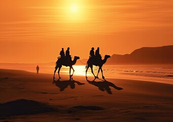 Camel caravan in the Sahara desert - generative ai