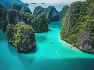 Beautiful nature landscape, Coastal Scenery of a Popular Tourism Destination for Summer Vacation in Southeast Asia - generative ai