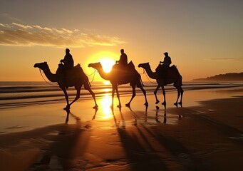 Camel caravan in the Sahara desert - generative ai