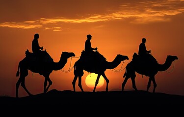 Camel caravan in the Sahara desert - generative ai