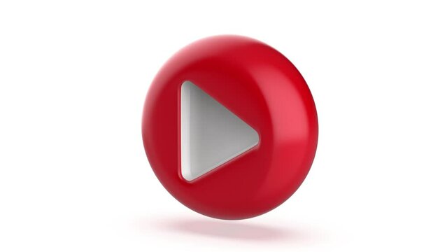 Spinning red play button on white background