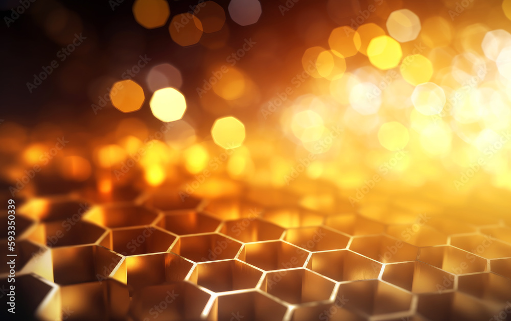 Poster beautiful golden hexagonal honeycomb background. digital art.