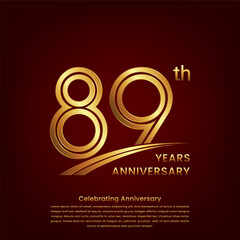 89th Anniversary logo with double line concept design, Golden number for anniversary celebration event. Logo Vector Template