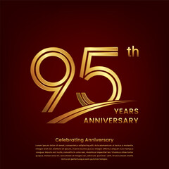 95th Anniversary logo with double line concept design, Golden number for anniversary celebration event. Logo Vector Template