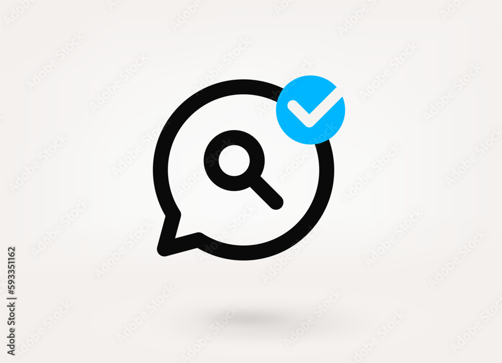 Fototapete Speech cloud pictogram with search sign and approve check mark. Linear vector linear icon