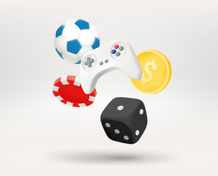 Gambling concept with different game elements. 3d vector illustration