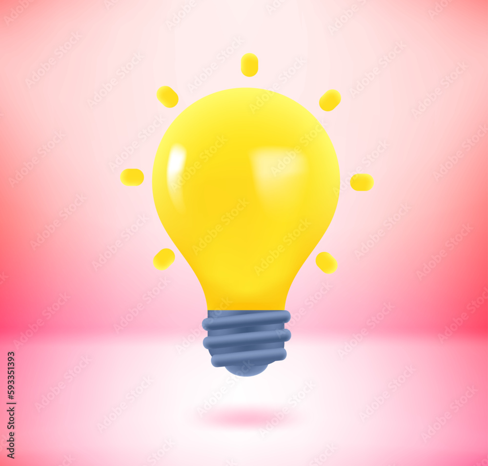 Aufkleber inspiration concept with lightbulb and holographic effect. 3d vector illustration