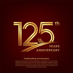 125th Anniversary logo with double line concept design, Golden number for anniversary celebration event. Logo Vector Template