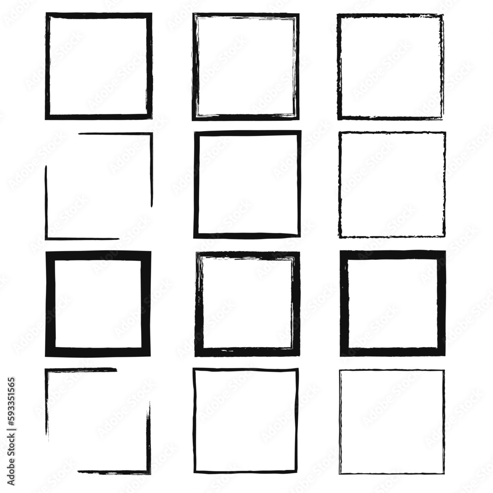 Poster stencil frames with brush splash. black airbrushing paint banner, rectangular stencil border. set st