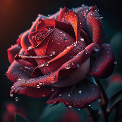 Red rose with dew drops