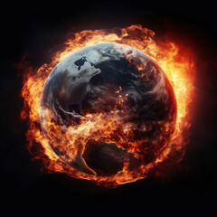 Fototapeta na wymiar A fireball with the word earth on it, earth day, global warming
