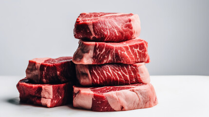 Stack of raw beef in white background - Epic Magazine Photo