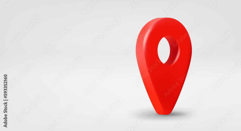 Fototapete red location pointer. 3d vector banner with copy space