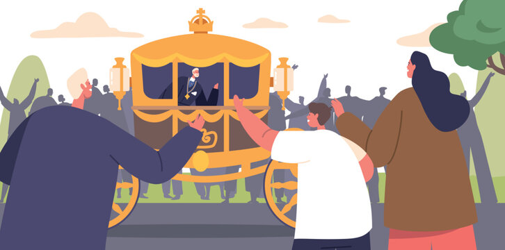 Monarch Rides In A Splendid Carriage, Adorned With Royal Regalia, Through The City Street For A Grand Celebration