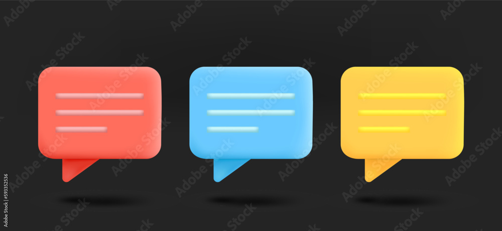 Poster Different color speech cloud icons collection. 3d vector isolated on black background