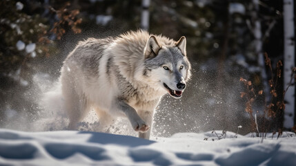 gray wolf in the snow before the fight begin 