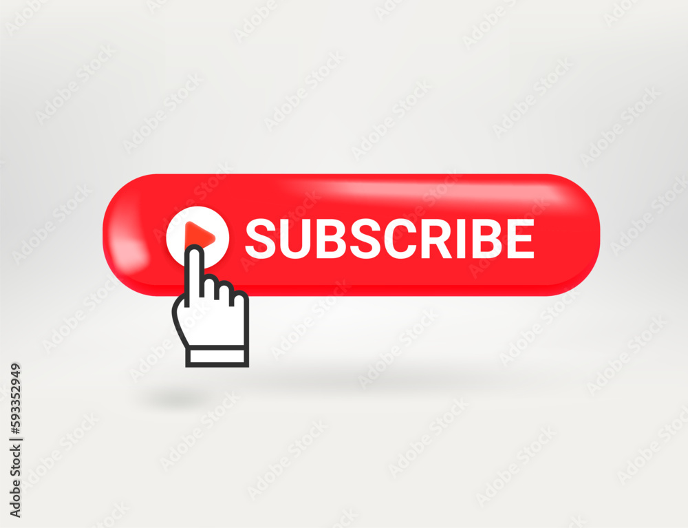 Poster Subscribe button with hand pointer. 3d vector illustration