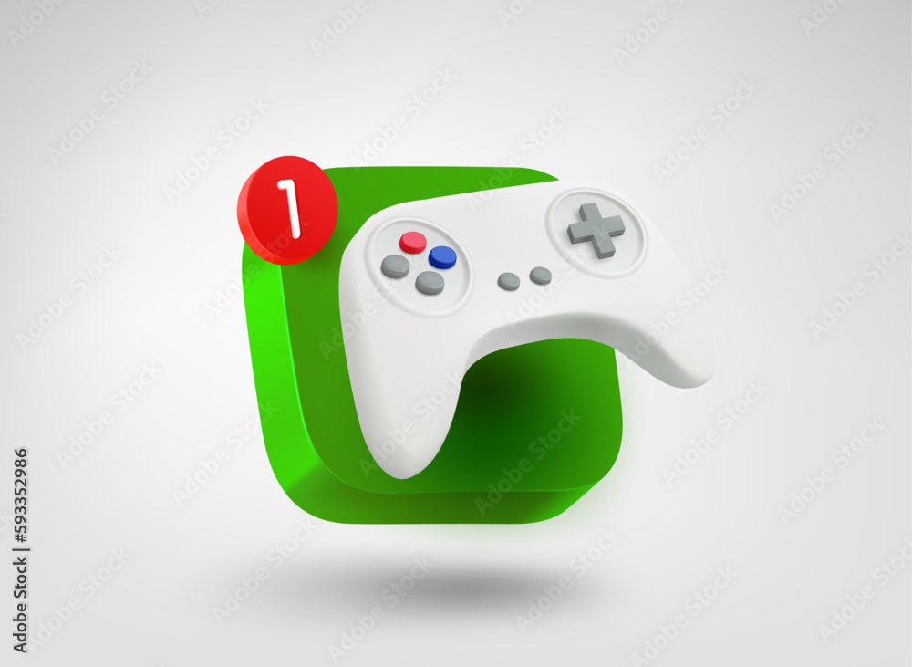 Poster Video Game controller on app button. 3d vector mobile application icon