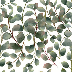 Fototapeta na wymiar Seamless pattern with leaves. Modern creative design watercolor painting.