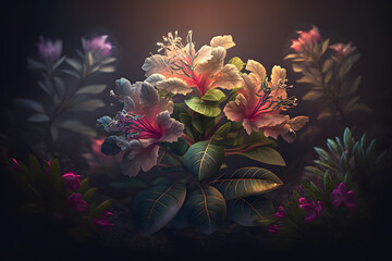 Fantasy Azalea flower, plant and leaves floral background