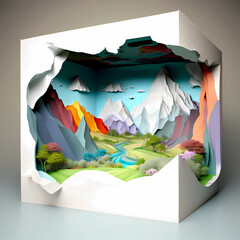 Concept of a Paperlike landscape inside a box