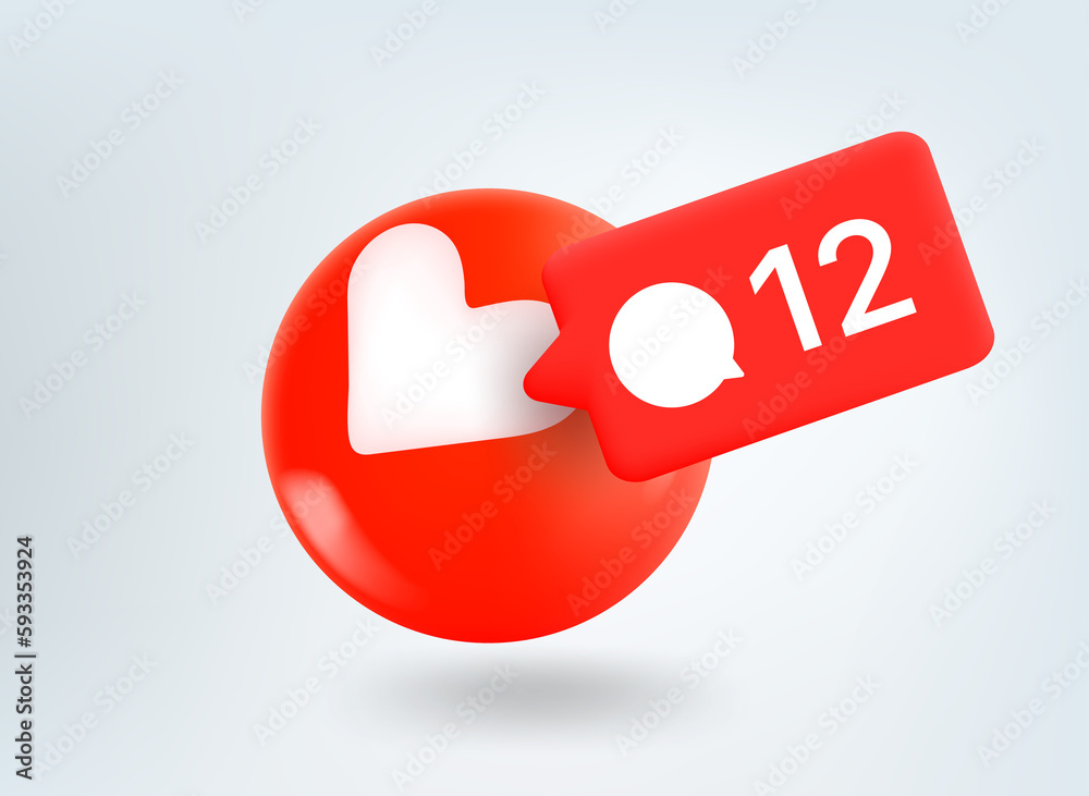 Poster Blog followers concept. 3d vector mobile application icon with notification