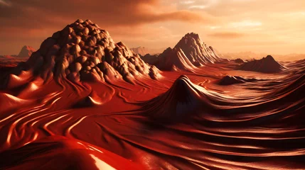 Keuken foto achterwand Donkerrood Chocolate landscape with mountains with ripples