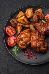 Delicious grilled chicken legs with spices and herbs in teriyaki sauce