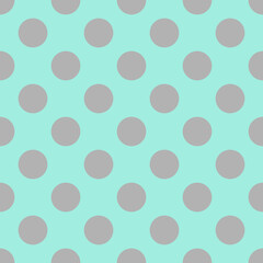 Seamless vector pattern with grey polka dots on a sea mint blue green background. For desktop wallpaper, web design, cards, invitations, wedding or baby shower albums, backgrounds, arts and scrapbook