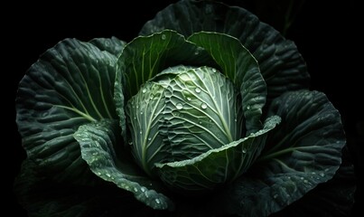 Obraz premium a close up of a green cabbage on a black background. generative ai