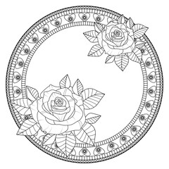 Vector illustration of a mandala with roses for adult coloring book, mandala con rose vettoriale da colorare per adulti