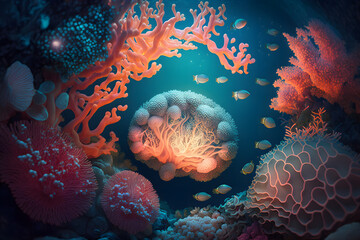Fantasy Coral And Reefs Underwater, plant and leaves floral background
