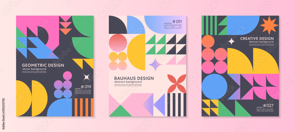 Poster abstract bauhaus geometric pattern backgrounds with copy space for text.trendy minimalist geometric 
